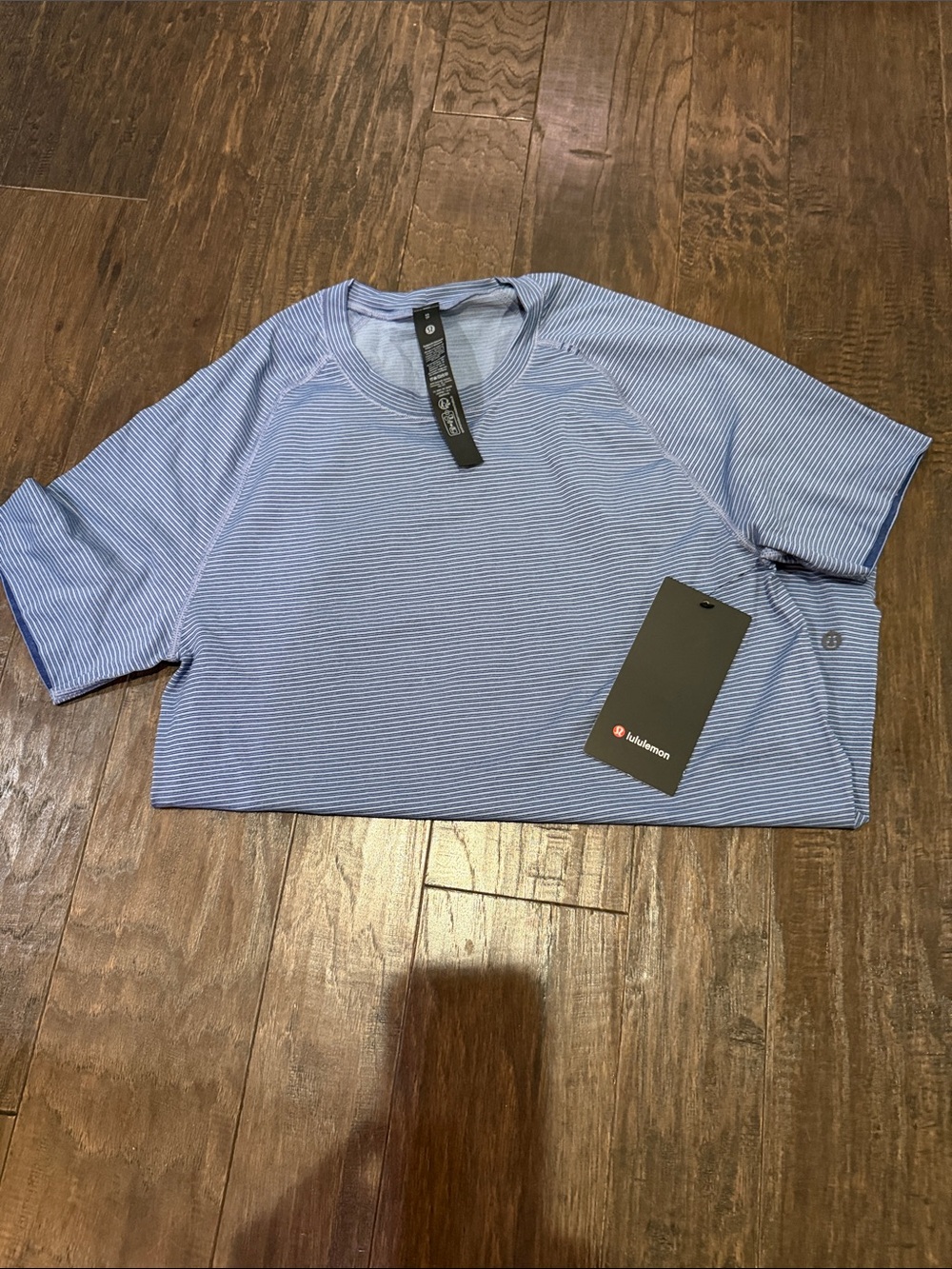 lululemon athletica Light Blue and Navy Fine-Striped Short Sleeve Crew size XS